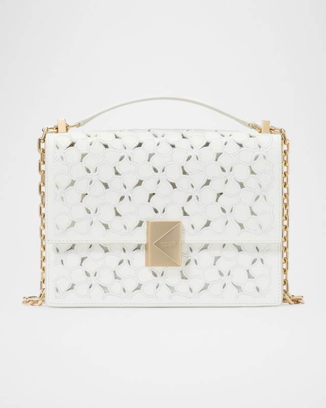 deco flower eyelet leather shoulder bag